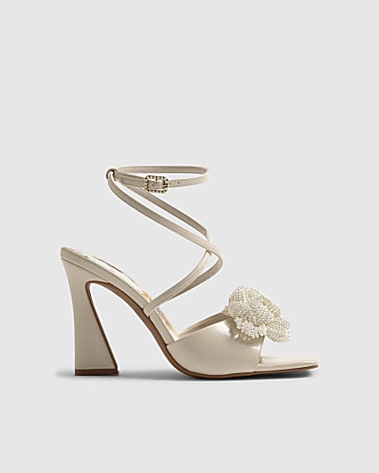 Cream Floral Heeled Sandals