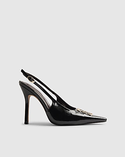 Black Logo Sling Back Court Heels