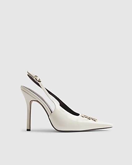 Cream Logo Sling Back Court Heels
