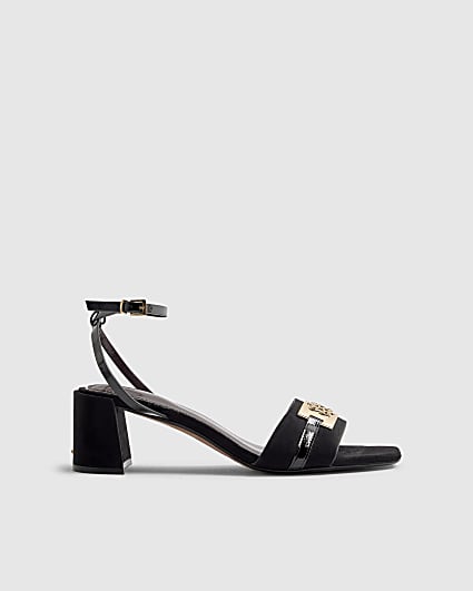 Black Trim Block Heel Sandals
