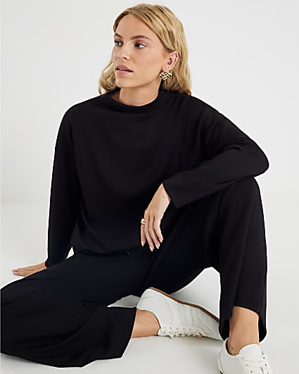 Black Long Sleeve High Neck Neoprene Top