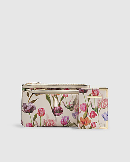 Cream Floral Travel Wallet Bundle