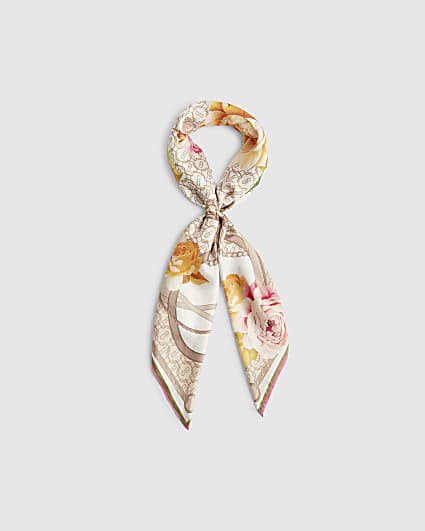 Beige Geometric Floral Neck Scarf