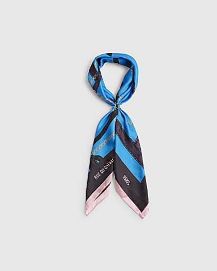 Blue Chain Print Neck Scarf