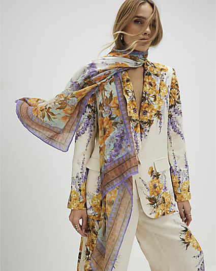 Cream Floral Printed Scarf
