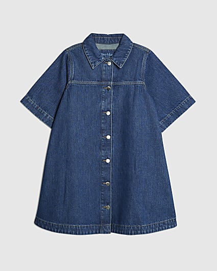 Petite Blue Button Through Denim Dress