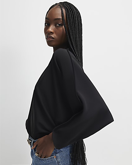 Black Long Sleeve Batwing Top