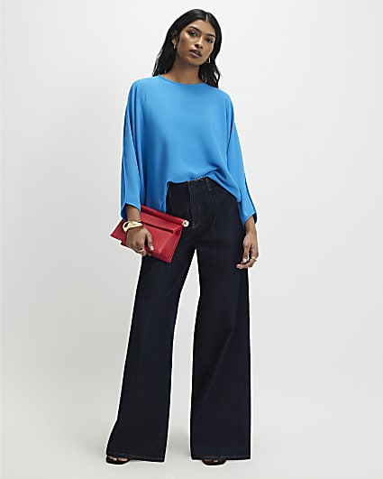 Blue Long Sleeve Batwing Top
