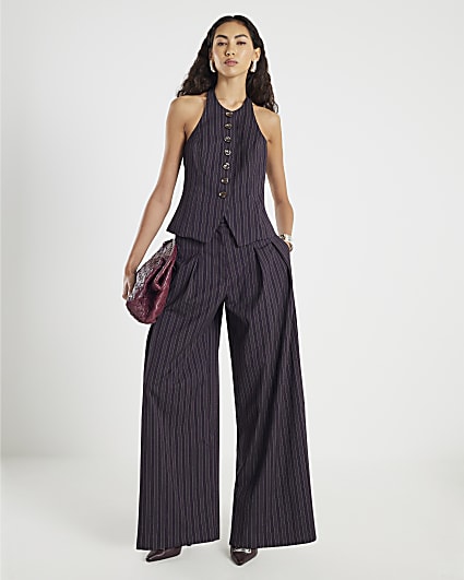 Purple Pinstripe Wide Leg Trousers