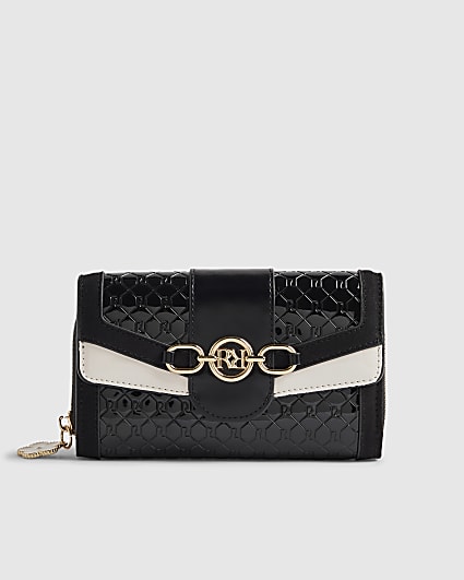 Black Embossed Monogram Flap Front Purse