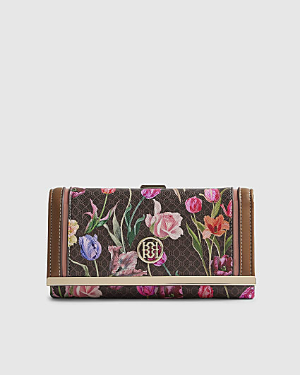 Brown Floral Monogram Clip Top Purse