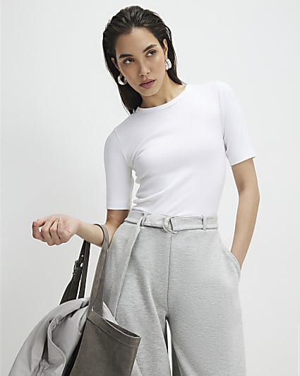 White Short Sleeve Cotton Fitted Top