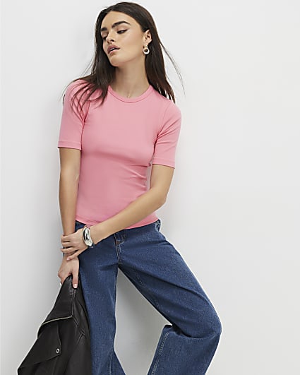 Pink Short Sleeve Fitted Top