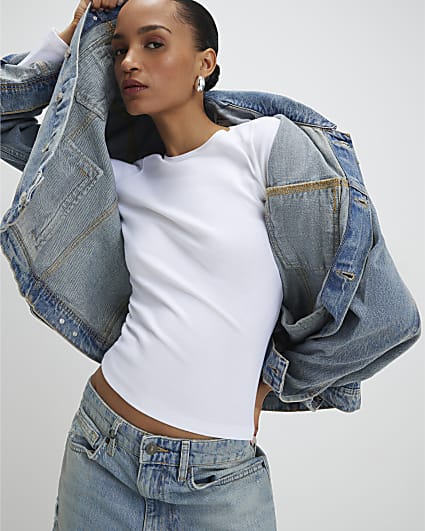 White Cotton Long Sleeve Fitted Top