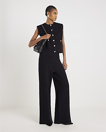 Black Wide leg Knitted Trousers
