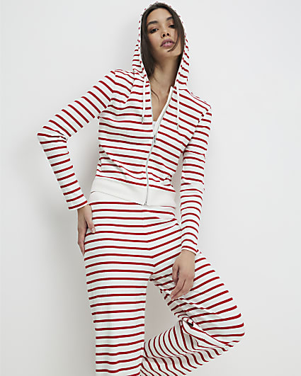 Red Striped Hoodie And Trousers Set