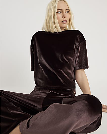 Brown Velvet Boxy T-shirt