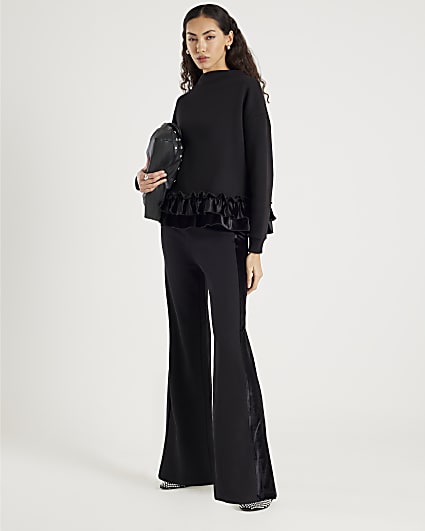 Black Velvet Trim Wide Leg Joggers