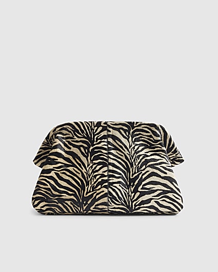 Black Pony Hair Leather Zebra Clutch Bag
