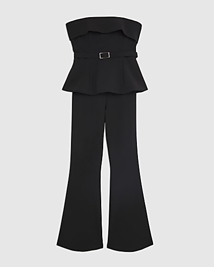 Petite Black Bandeau Peplum Belted Jumpsuit