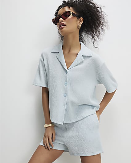 Blue Short Sleeve Textured Shirt