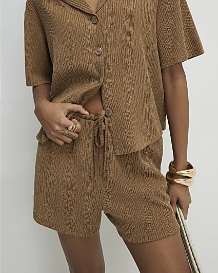 Beige Textured Shorts