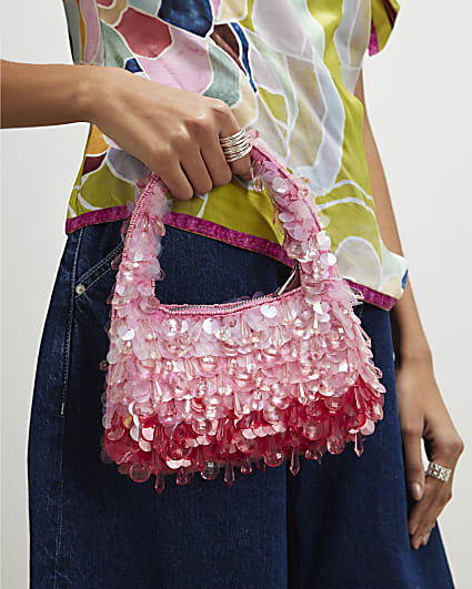 Pink Beaded Ombre Clutch Bag