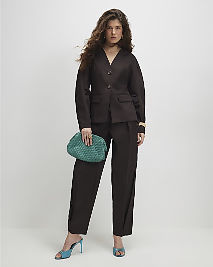 Brown Cotton Collarless Blazer