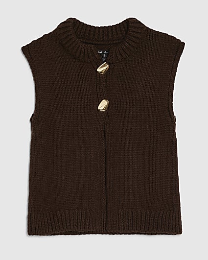 Petite Knitted Sleeveless Button Cardigan