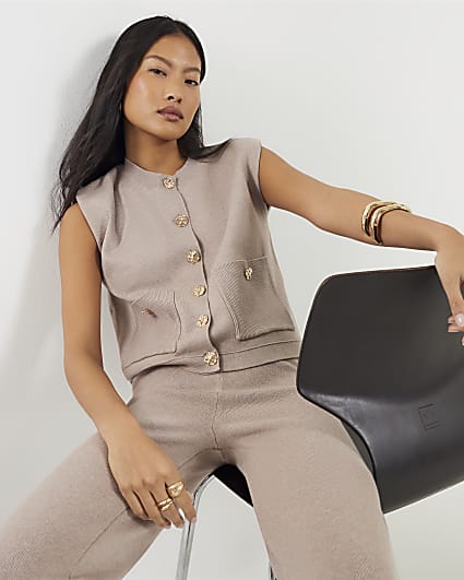 Petite Beige Knitted Waistcoat