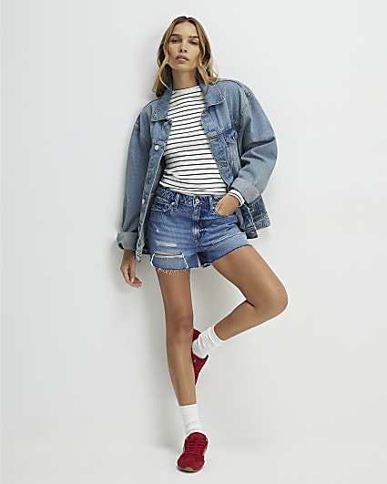 Blue Denim Ripped Shorts