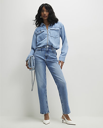 Denim Tencel Bubble Hem Bomber Jacket