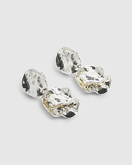 Silver Double Coin Drop Earrings