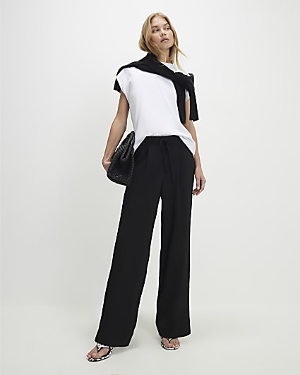 Black Tailored Elasticated Wide Leg Trousers