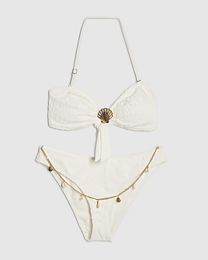 White Texture Shell Bikini Set