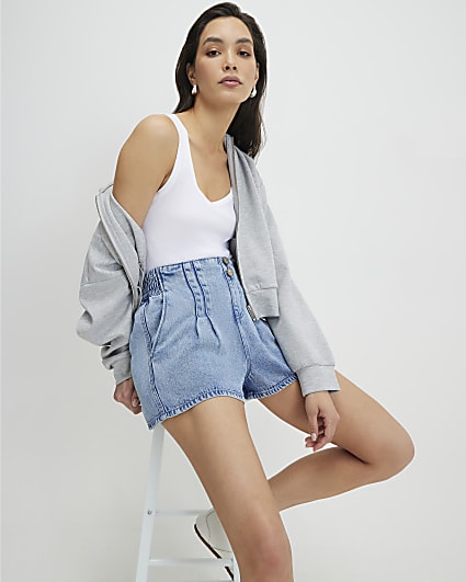 Blue Denim Dart Detail Shorts