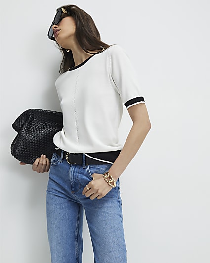 Cream Knitted Tipped Top