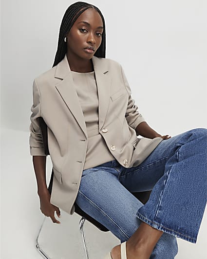 Cream Long Sleeve Oversized Blazer