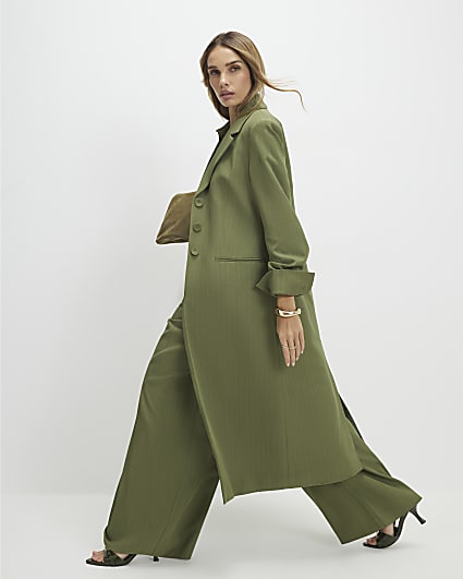 Green Stripe Oversized Duster Coat