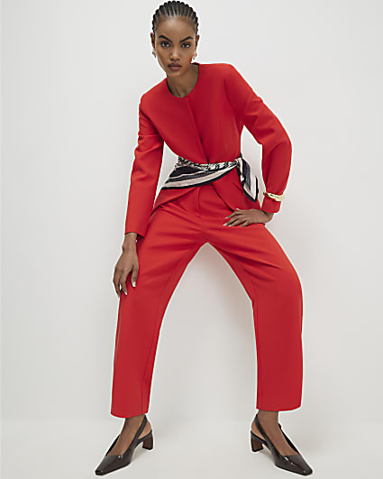 Red Slim Straight Leg Trousers