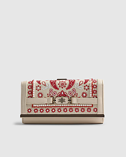 Cream Paisley Print Embroidered Purse