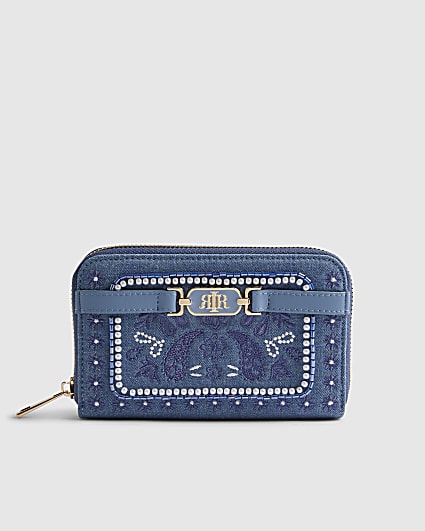 Blue Paisley Print Embroidered Purse