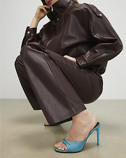 Blue Heeled Mule Sandals