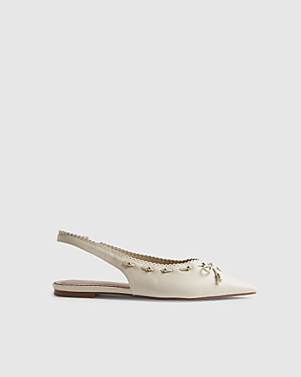 Cream Bow Sling Back Pumps