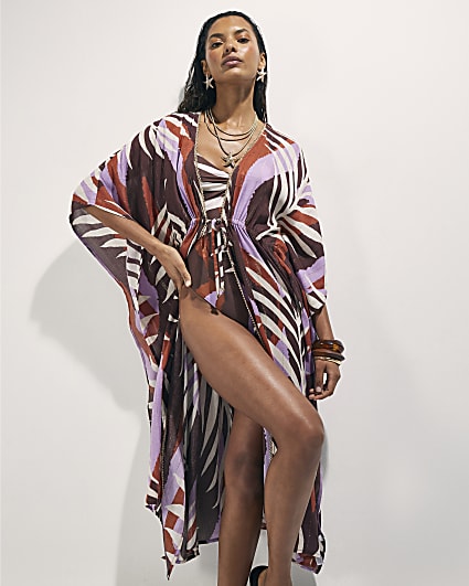 Brown Palm Print Maxi Kaftan