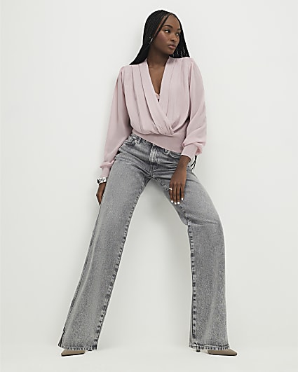 Pink Knitted Hybrid Long Sleeve Top