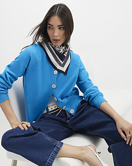 Blue Knitted Long Sleeve Cardigan