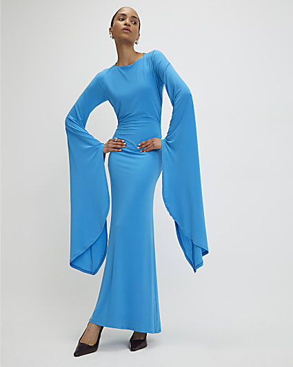 Blue Wide Sleeve Maxi Dress