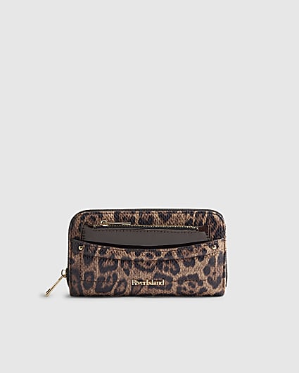 Brown Leopard Print Pocket Front Purse