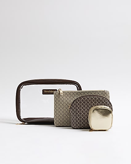 Brown Monogram Pouch Makeup Bag Bundle